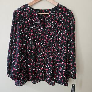 Zac & Rachel Heart Print Blouse Size Medium Flowy Career Peasant NWT